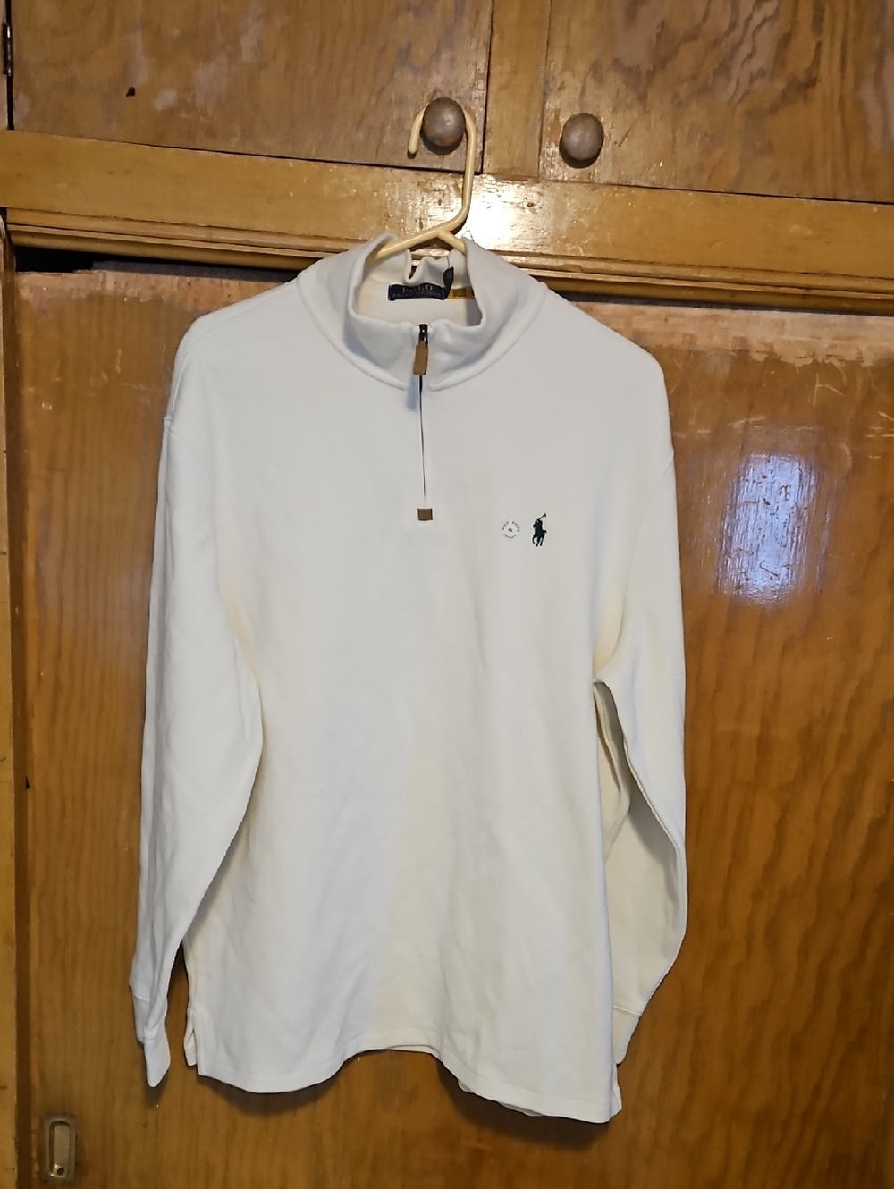 Ralph Lauren Polo Quarter-Zip Pullover In Cream Woth Green Logo